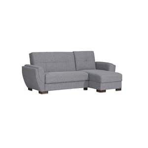 Basics Air Collection Grey Convertible L-Shaped Sofa Bed Sectional With Reversible Chaise 3-Seater With Storage