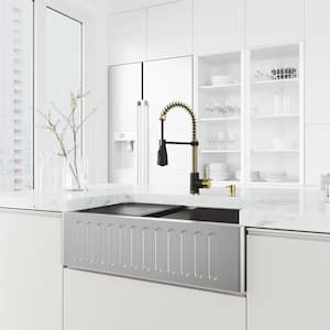 Brant Single Handle Pull-Down Sprayer Kitchen Faucet Set with Soap Dispenser in Matte Brushed Gold and Matte Black