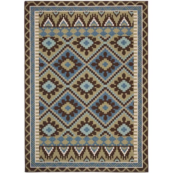 SAFAVIEH Veranda Green/Chocolate 9 ft. x 12 ft. Southwestern Tribal Indoor/Outdoor Patio  Area Rug
