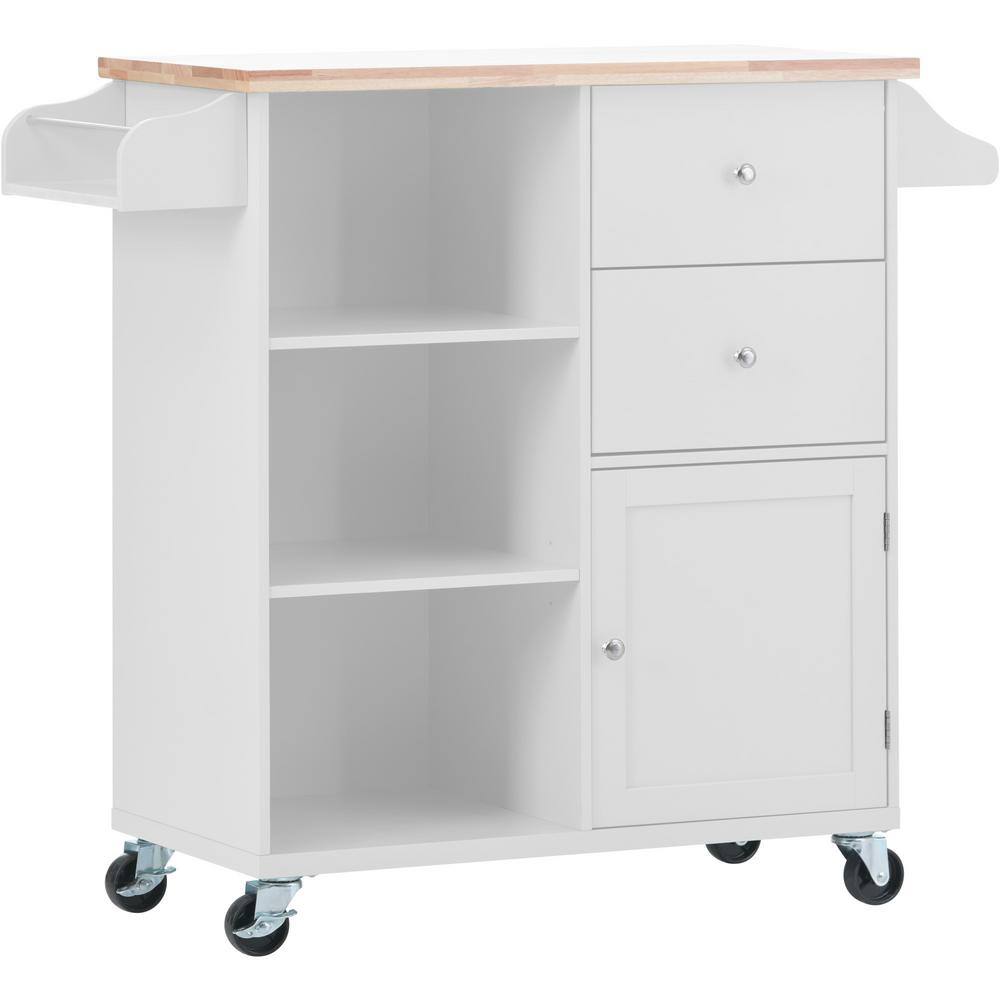 Zeus & Ruta Rolling Pantry White Wood Kitchen Cart With 2-drawers And 3 