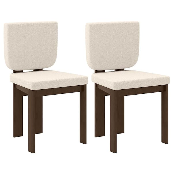White Fabric Cushioned Dining Chair Set of 2 with Rubber Wood Leg Padded Wide Seat & Back for Home