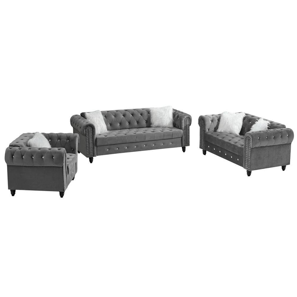 Zjoyee 85 in. Rolled Arm Velvet Chesterfield Straight 1Plus 2Plus 3Seat Sofa with Pillows in