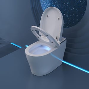 1.28 GPF Tankless Elongated Smart 1-Piece Toilet Bidet in White with Auto Close/Open/Flush, Warm Air Dryer