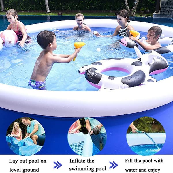 Unbranded BYY727-3 12 ft. Round 30 in. Inflatable Swimming Pool Above Ground Included Pump - 3