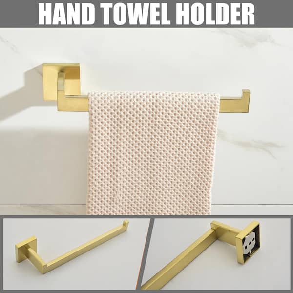 Bathroom Hardware 5-Piece Bath Hardware Set with Towel Bar, Robe Hook, Toilet Paper Holder in Gold
