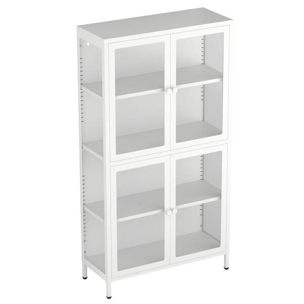 Miscool Anky 31.5 in. W x 12.6 in. D x 59.06 in. H White Freestanding Bathroom Linen Cabinet with Glass Doors
