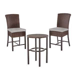 Harper Creek 3-Piece Brown Steel Outdoor Patio Bar Height Dining Set with CushionGuard Stone Gray Cushions