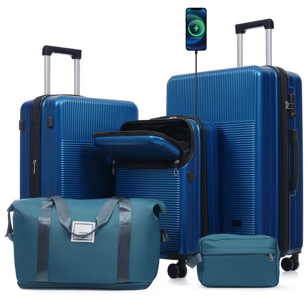 Polibi 5-Piece Blue ABS Hardside Luggage Set with Half-Opening