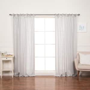 52" W X 84" L 100% Linen Romantic Tie Top Curtain Set Light Grey