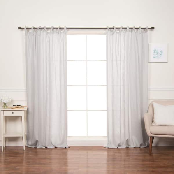 Best Home Fashion 52" W X 96" L 100% Linen Romantic Tie Top Curtain Set Light Grey