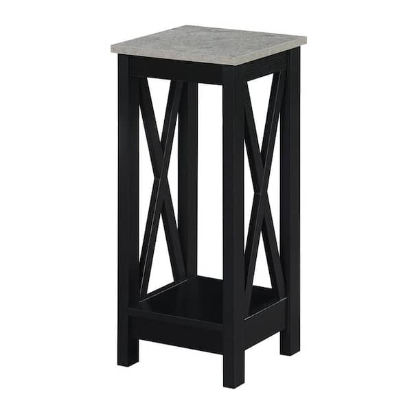 Oxford 26 Cement/Black Low Square Wood Top Indoor Plant Stand with 2-Tiers