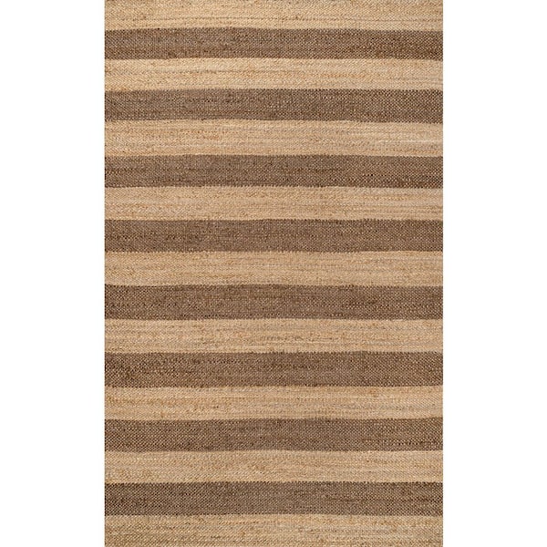Jayden Rustic Farmhouse Woven Jute Stripe Natural/Brown 8 ft. x 10 ft. Area Rug
