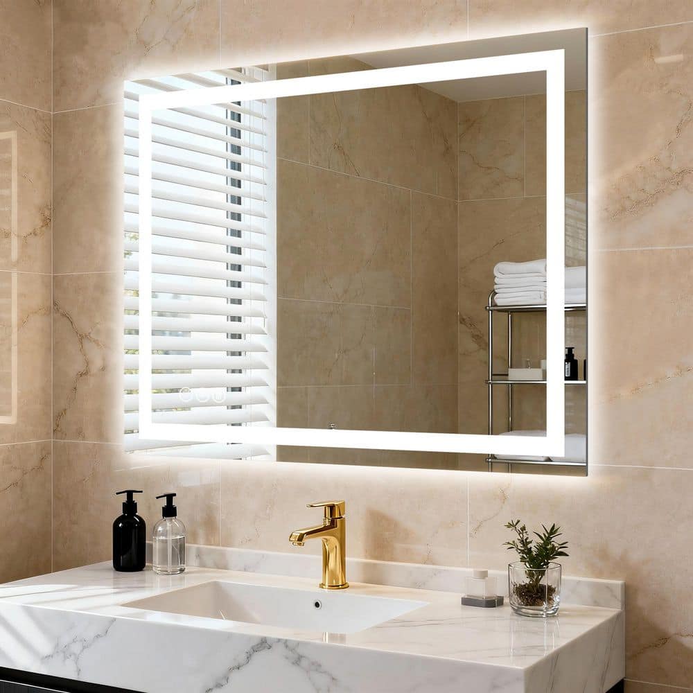 LuxHomez 30 in. W x 40 in. H Frameless Rectangular Anti-Fog LED