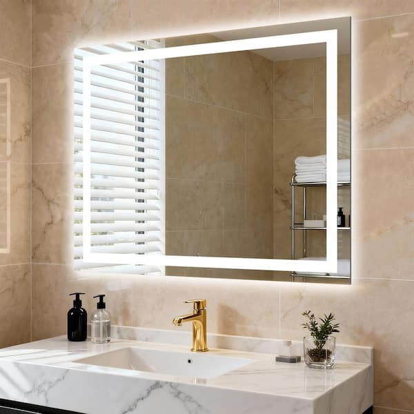 30 in. W x 40 in. H Frameless Rectangular Anti-Fog LED Adjustable Front And Backlit Bathroom Vanity Mirror Wall Mirror