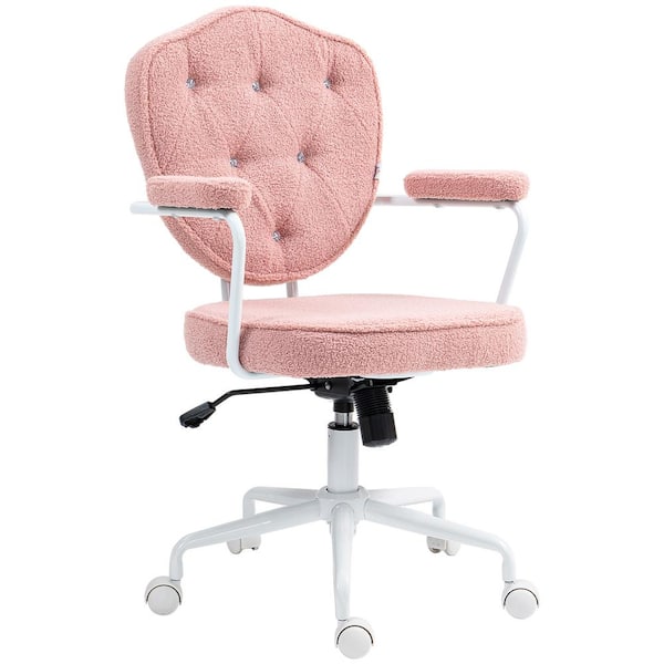HOMCOM Cute Office Chair, Polyester Teddy Bear Fleece Vanity Chair with Adjustable Height, Pink