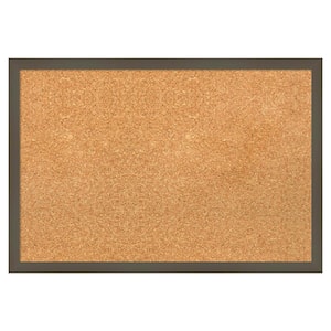 Svelte Clay Grey Wood Framed Natural Corkboard 25 in. x 17 in. Bulletin Board Memo Board