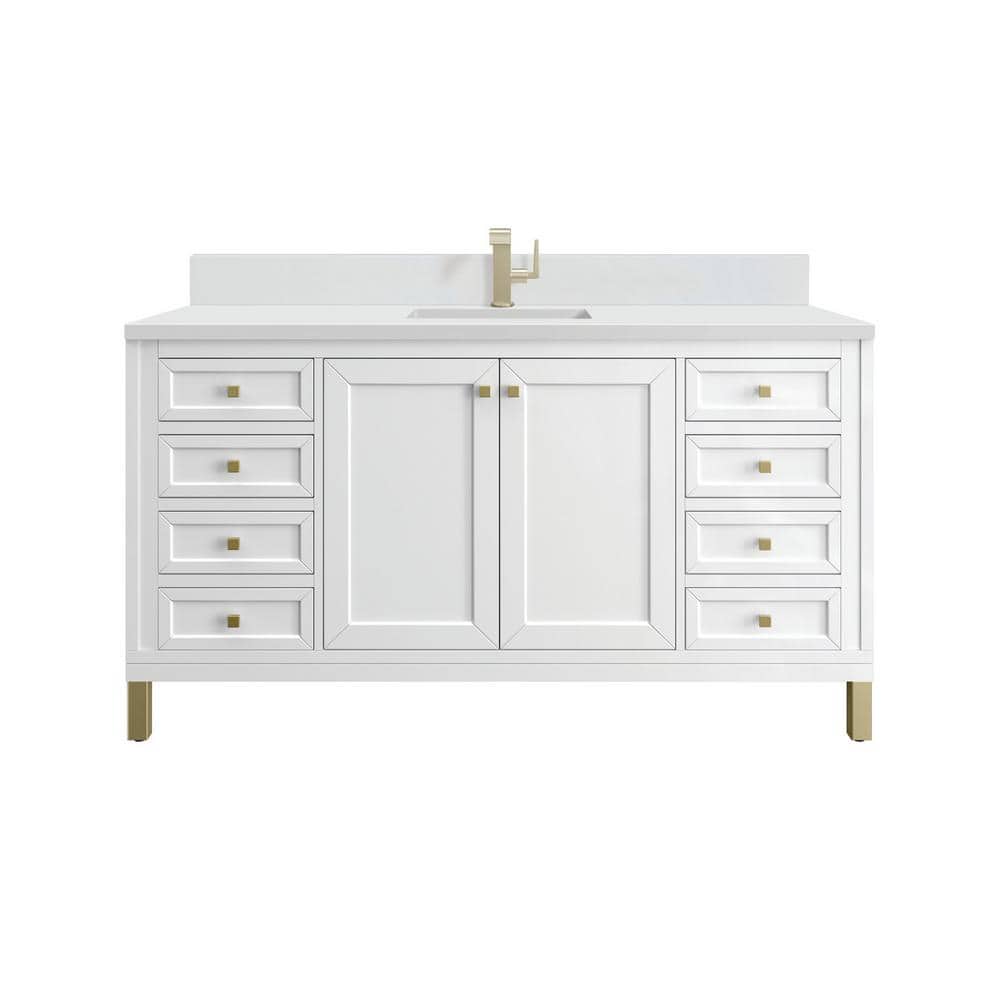 Chicago 60.0 in. W x 23.5 in. D x 34.0 in. H Bathroom Vanity in Glossy White with White Zeus Silestone Quartz Top price history on PriceWatchPro