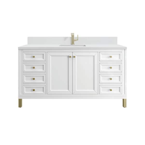 James Martin Vanities Chicago 60.0 in. W x 23.5 in. D x 34.0 in. H Bathroom Vanity in Glossy White with White Zeus Silestone Quartz Top