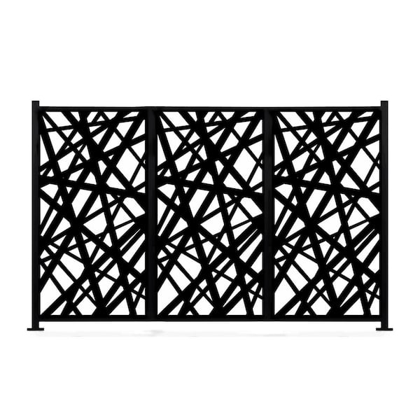 Ejoy 48 in. x 72 in. New Style MetalArt Laser Cut Metal Black Privacy Fence Screen Set, AlgebraStrike, 2 Pole with 3 Panel