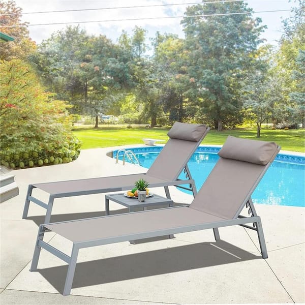 Unbranded Patio Chaise Lounge Set of 3, Aluminum Lounge Chairs, Outdoor Chaise Lounge for Pool, Deck, Garden, Backyard.