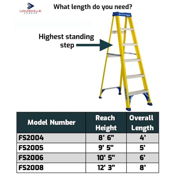 Louisville Ladder FS2000 Series Pioneer Fiberglass Step Ladder, 8 ft x  24-7/8 in , 250 lb Capacity, 1/EA
