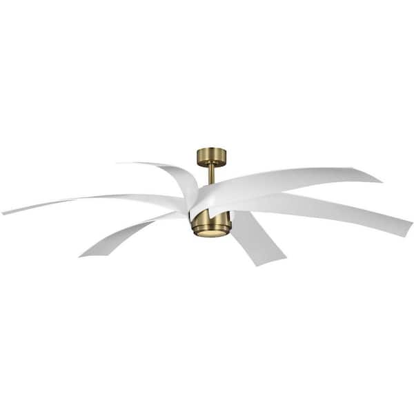Progress Lighting Insigna 72 in. Indoor/Outdoor Integrated LED Vintage Brass Contemporary Ceiling Fan with Remote for Living Room