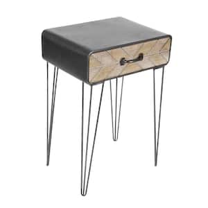 12 in. Black Single Drawer Large Rectangle Wood End Accent Table