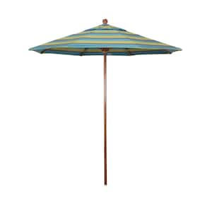 7.5 ft. Woodgrain Aluminum Commercial Market Patio Umbrella Fiberglass Ribs and Push Lift in Astoria Lagoon Sunbrella