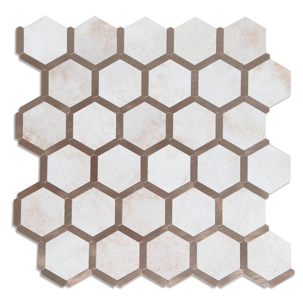 Yipscazo Hexagon Cloud with Gold 12 in. x 12 in. PVC Peel and Stick Backsplash Wall Tile (5 sq.ft./5-Sheets)