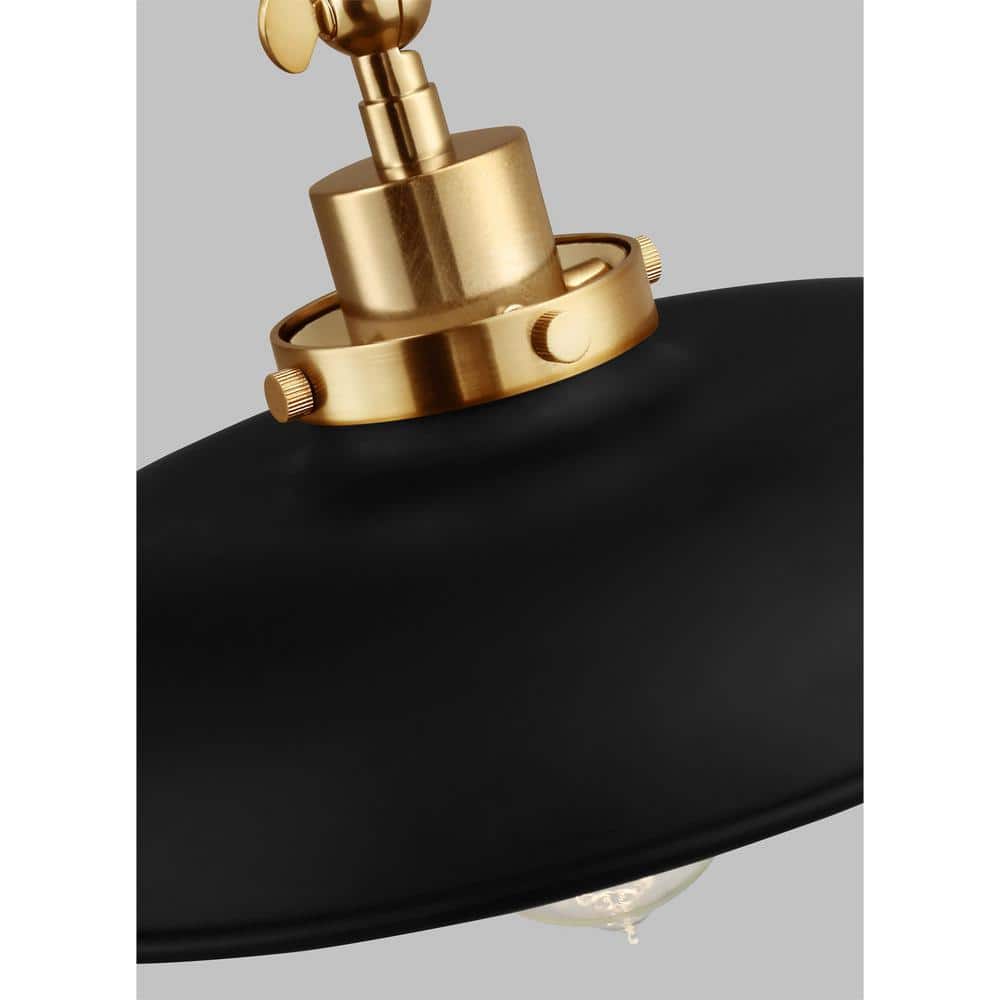Wellfleet Double Arm Burnished Brass and Midnight Black Dome Sconce