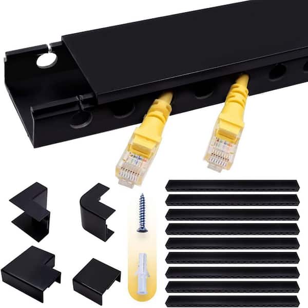 Yichuhaoxi Cable Raceway Kit 139 Inch Open Slot Cable Management with Upgraded Snap Structure Under Desk Cord Organizer 9PCS Black