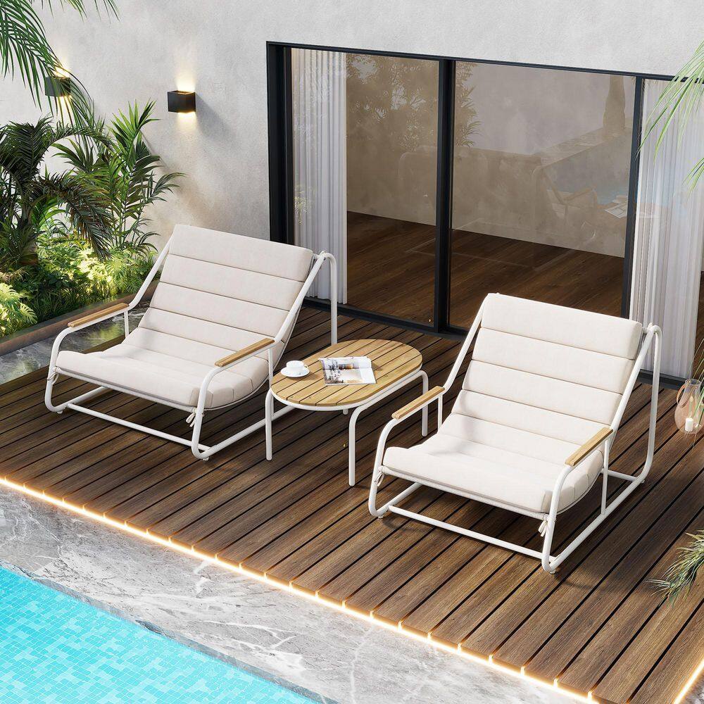 White 3-Piece Metal Patio Conversation Set with Side Table and Beige Cushions price history on PriceWatchPro