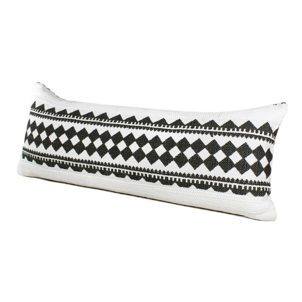 Black and White Geometric Stripe Lumbar Pillow, 14" x 36"