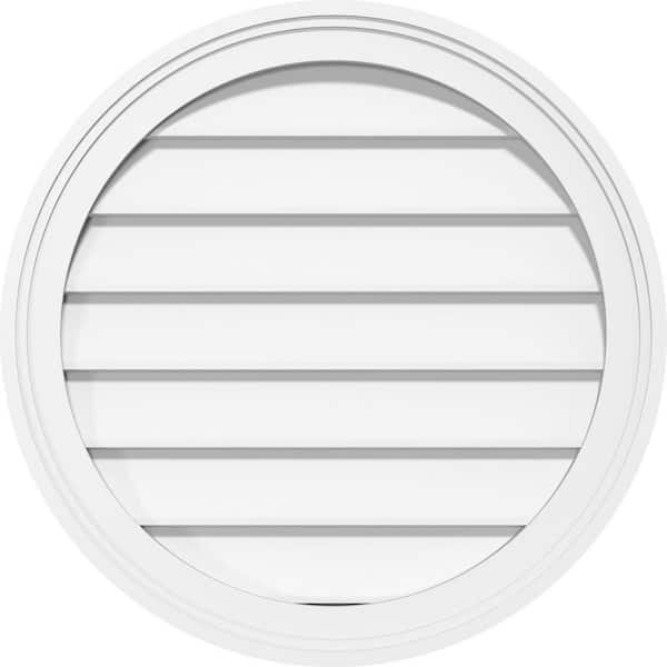 Ekena Millwork 32 in. x 32 in. Round Surface Mount PVC Gable Vent: Decorative with Brickmould Frame