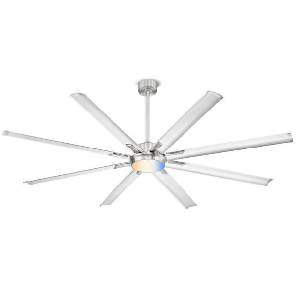 Modern 6 ft. Brushed Nickel 100-240 V 9400 CFM Industrial Ceiling Fan with Integrated LED