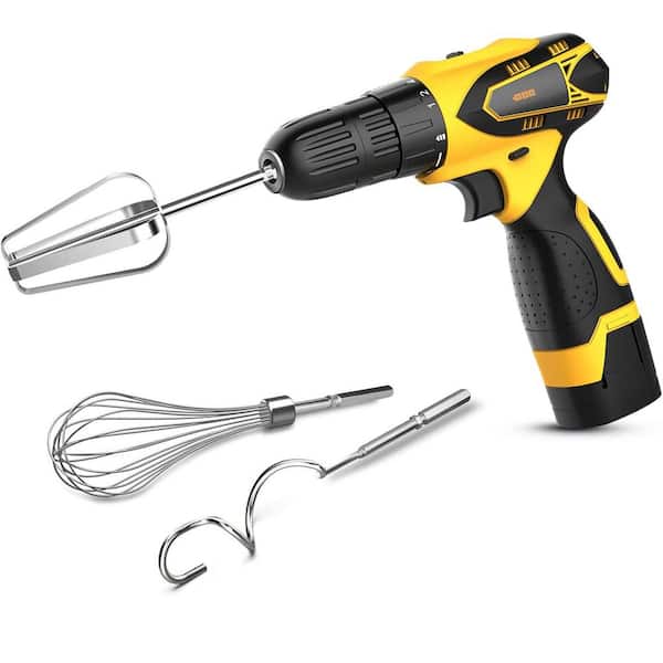 KIWDZFU 3-Piece Stainless Steel Hand Mixer Attachment Set - Whisk Dough Hook Egg Beater for Drills Dishwasher Safe 7.5 in.