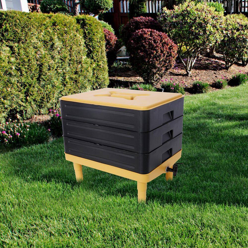 65L Yellow and Black Multi-Layer Worm Composter Bin