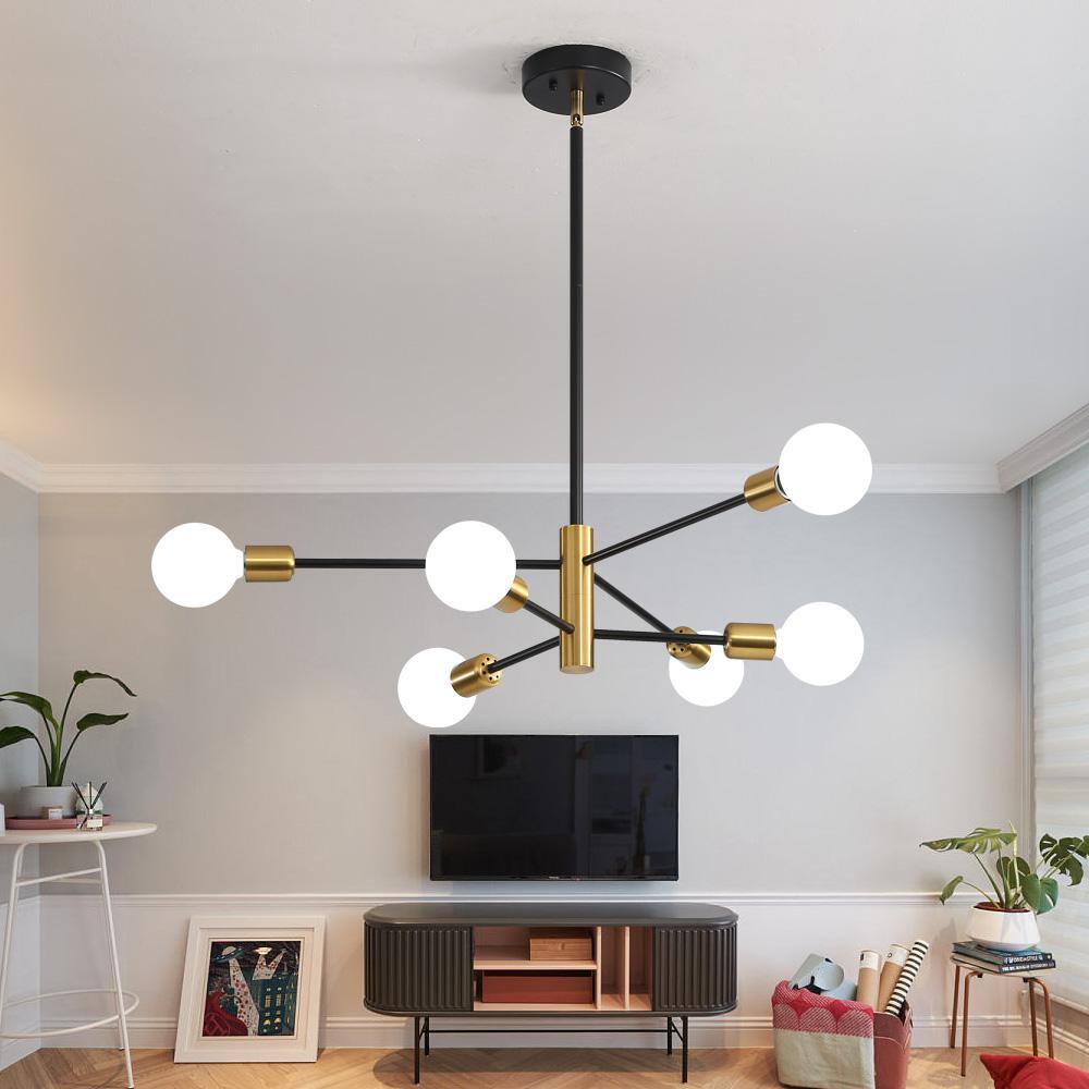 Black and Gold 6-Light Metal Sputnik Chandelier