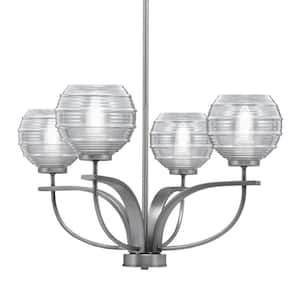 Olympia 4-Light Uplight Chandelier Graphite Finish 6 in. Clear Ribbed Glass