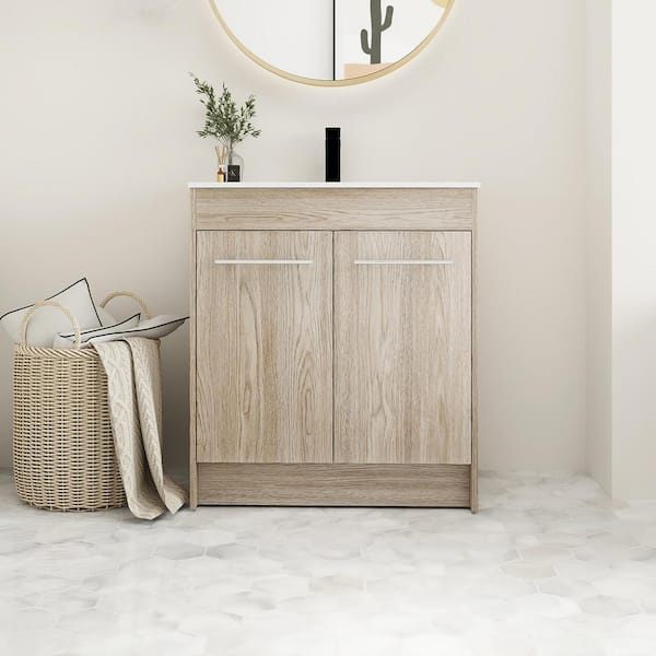 Staykiwi 30 in. W x 18 in. D x 34 in. H Freestanding Bath Vanity in White oak with White Top
