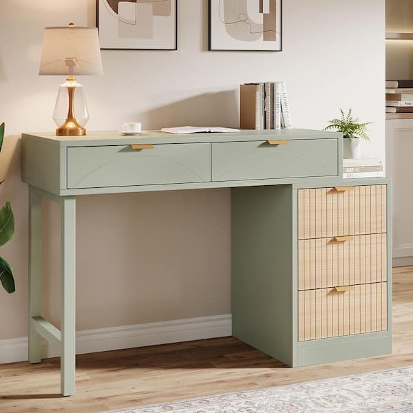 43.31 in. Rectangular Mint Green Wood 5-Drawer Computer Desk with Storage for Home Office, Small Spaces