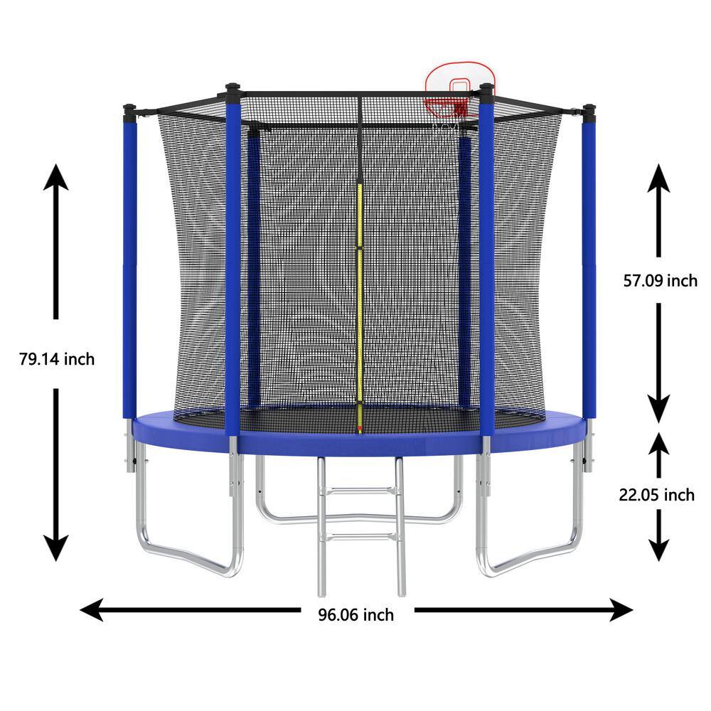 Blue 8 ft. Round Outdoor Trampoline with Enclosure Net