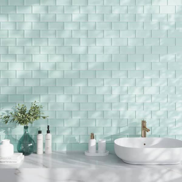 Light Blue 3 in. x 6 in. Matte Finished Glass Mosaic Tile (5 sq. ft./Case)