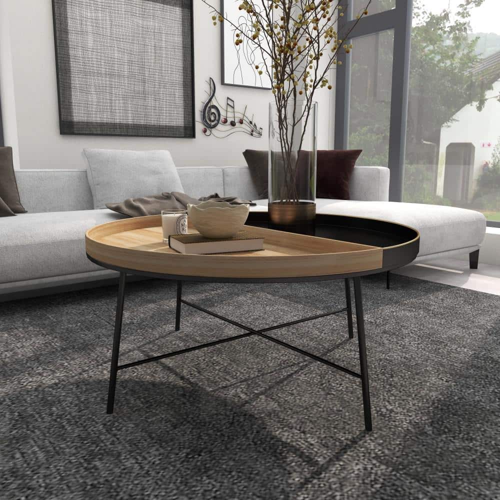 Modern Elegance Round 38" Wood & Black Metal Coffee Table