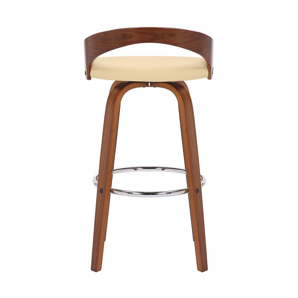 Cream Faux Leather and Walnut Wood Swivel Bar Stool, 30"
