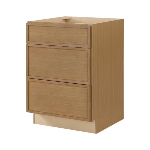 Leyton 24 in. W x 24 in. D x 34.5 in. H Ready to Assemble Plywood Slim Shaker Drawer Base Kitchen Cabinet in White Oak