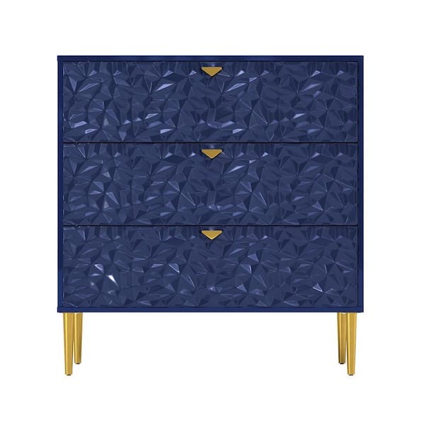 Kahomvis Modern Blue 3-Drawer 32 in. Wood Nightstand