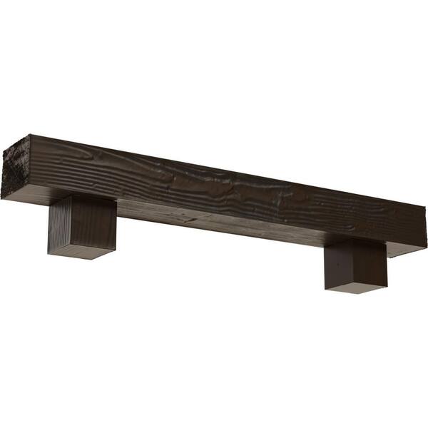 Ekena Millwork 8 in. x 10 in. x 7 ft. Sandblasted Faux Wood Fireplace Mantel Kit, Alamo Corbels, Burnished Mahogany