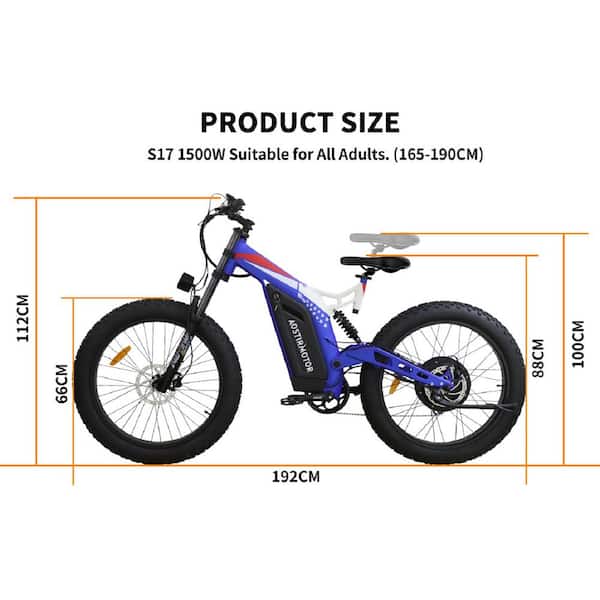 Sudzendf 26 in. 7 Speed Blue Fat Tire Electric Bike for Adults, Blues