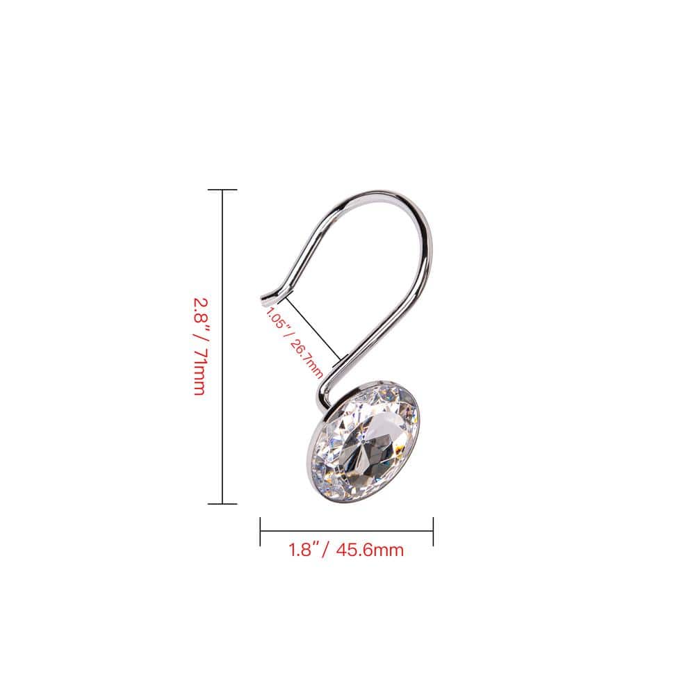 Polished Chrome Crystal Design Shower Curtain Hooks Set
